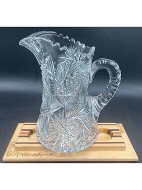 Antique American Brilliant Period ABP Cut Glass Pitcher Pinwheel Pattern (Heavy)